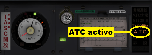 Screen dump of a train control panel where active ATC is indicated