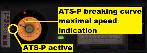 Screen dump of a train control panel where the use of ATS-P is indicated with the letter P