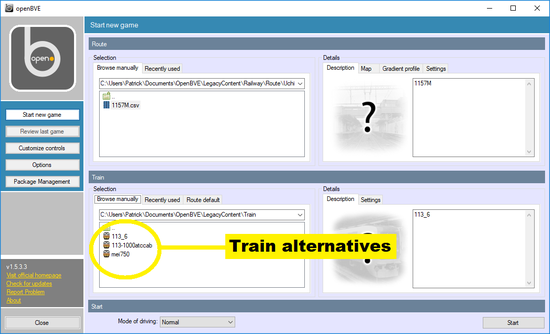Screen dump of information on train alternatives