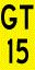 Yellow sign with the text GT 15 in black