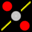 Grade crossing signal aspect showing 2 red lights, on of them above and to the left
                             of the other