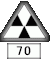 Triangular sign signalt with 3 black triangles on white bottom, under it a smaller
                             white sign with the numbers 70 in black