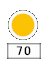 Circular orange sign signal with white border, under it a smaller white sign with
                             the numbers 70 in black