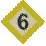 White diamond shaped sign with yellow border and the number 6 in black