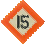 White diamond shaped sign with orange border and the number 15 in black